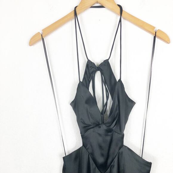 Zara Black Satin Cut Out Slip Maxi Dress Small Tie Back Cocktail Formal Wedding - Picture 4 of 13